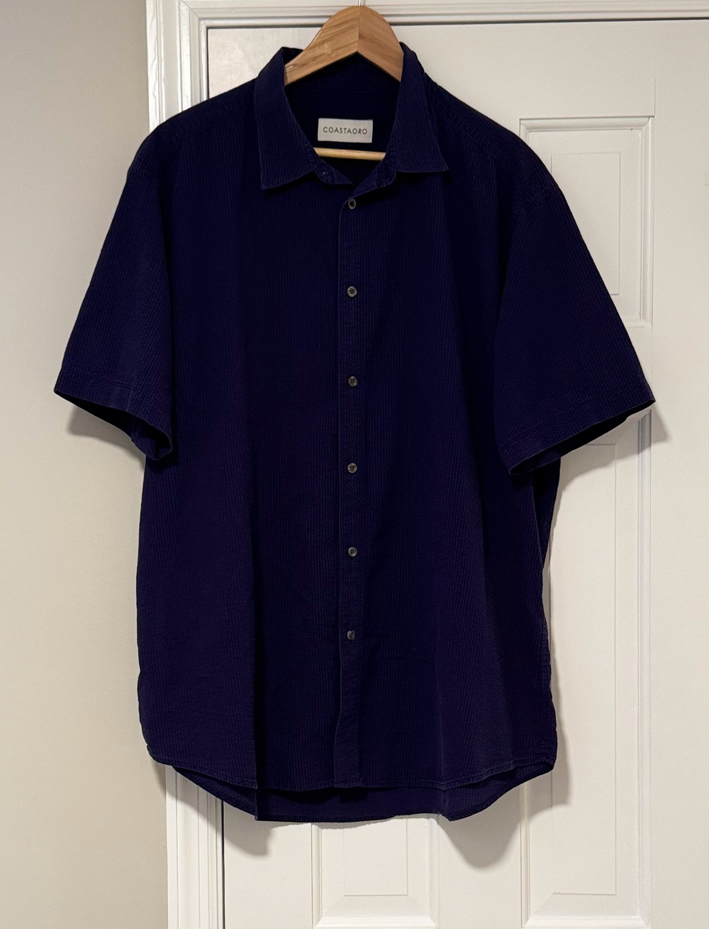 Coastaoro Men's 100% Cotton Seersucker Short Sleeve Resort Shirt - Navy Size XL